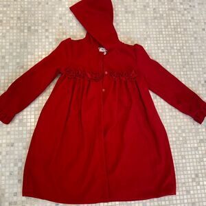 Joe Elle Formal Dressy Red Coat with Hood and Rose Pleating Details